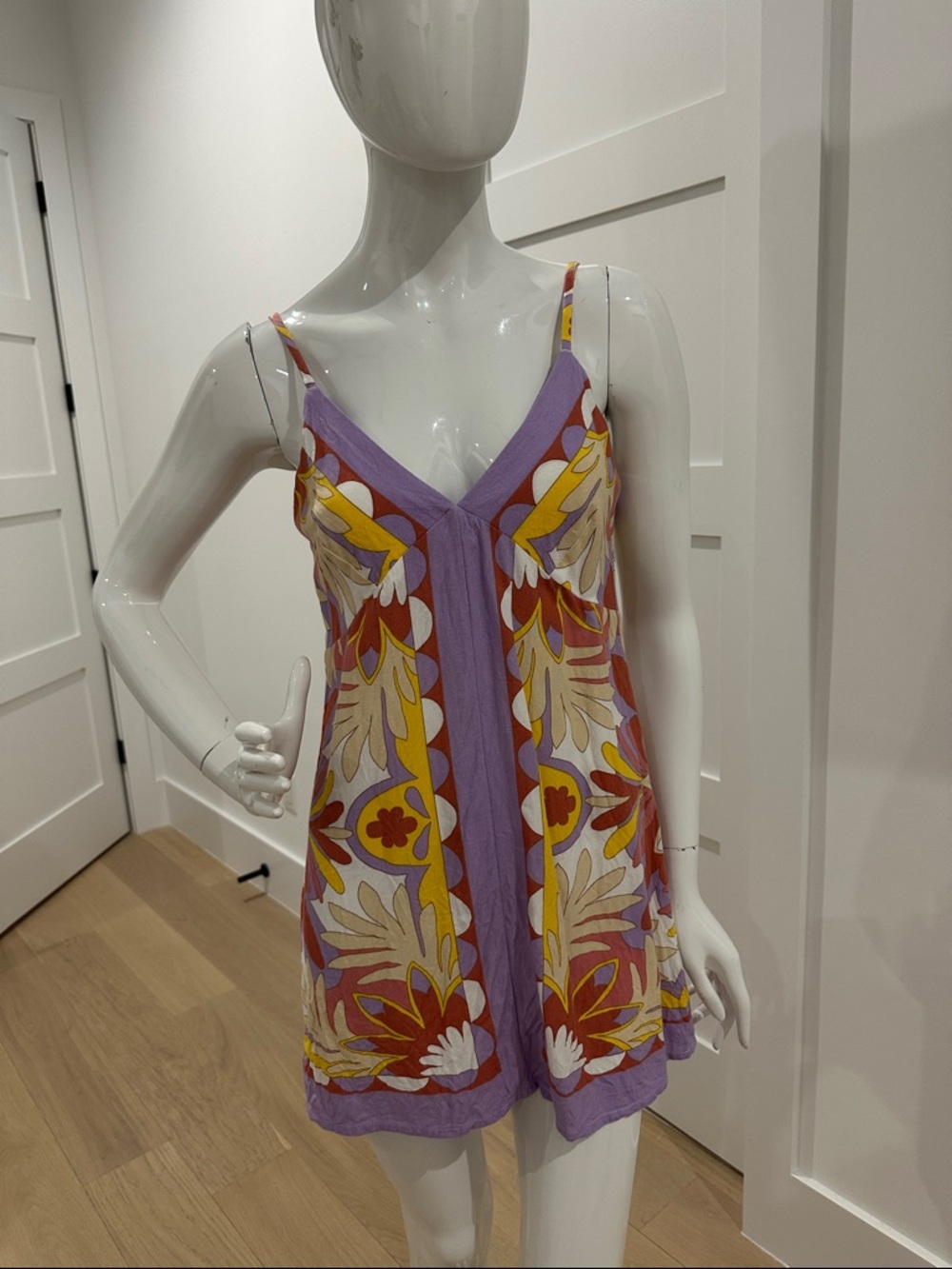 Roxy Lavender Mini Dress with Yellow and Red Floral Print